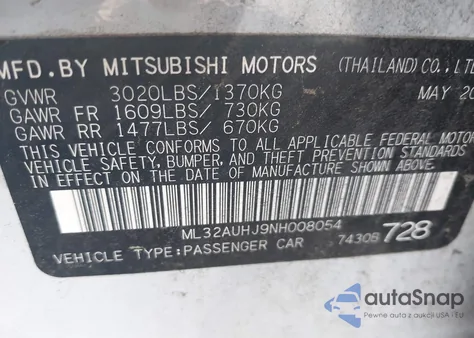 2022 Mitsubishi Mirage Es/Le из США, поврежденный, VIN ML32AUHJ9NH008054
